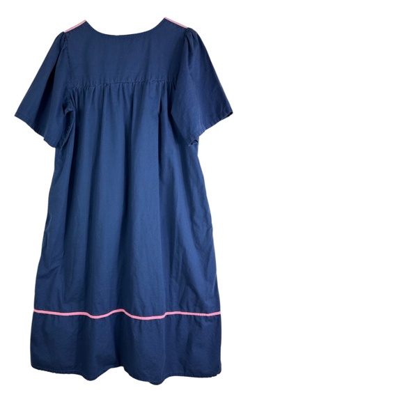 National Sz Large 12 14 House Dress Mumu Kaftan Navy Blue Floral Vibrant Flowy - Picture 2 of 4